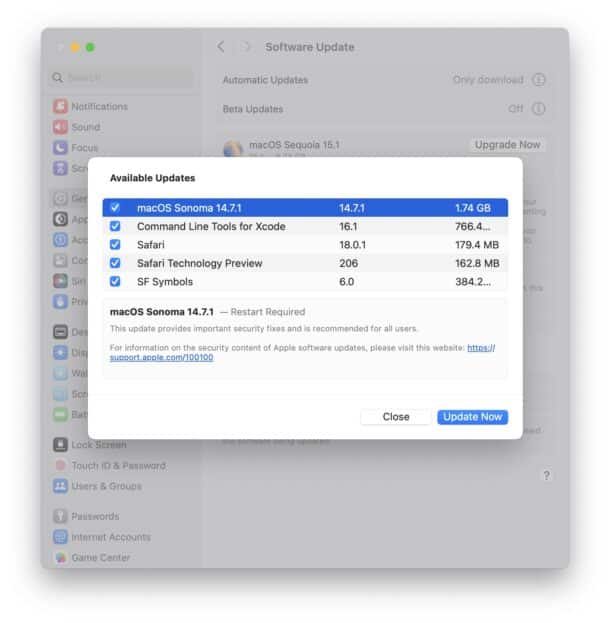 macOS Sonoma 14.7.1 yükleme ekranı